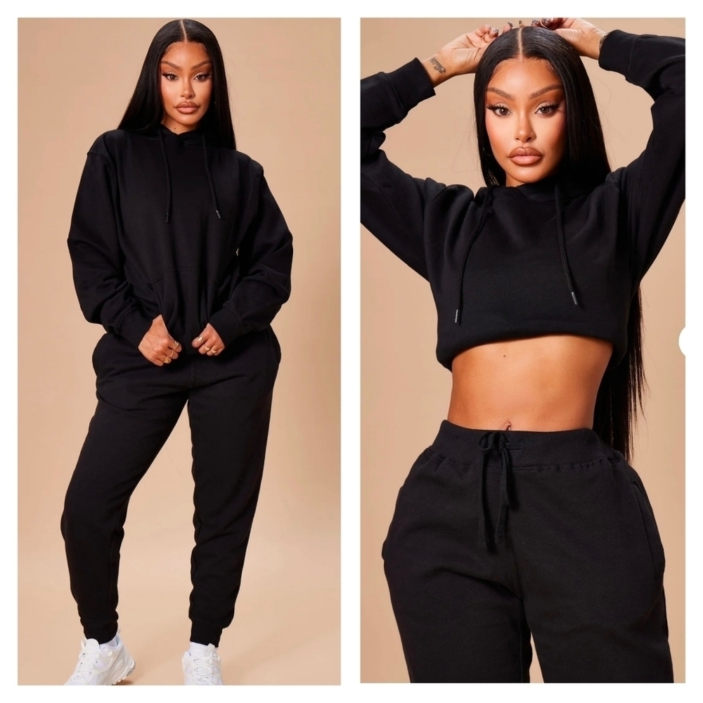Fashion Nova Stole Your Boyfriend Zip-up Hoodie & Jogger Black 2-Piece Set
